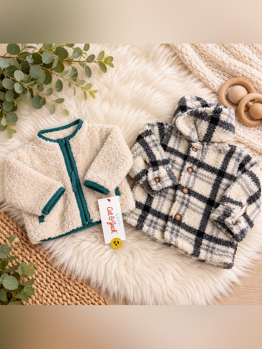 Baby Girl/Boy Jacket Bundle – Cat & Jack Newborn + Carter’s 3M Sherpa Plaid